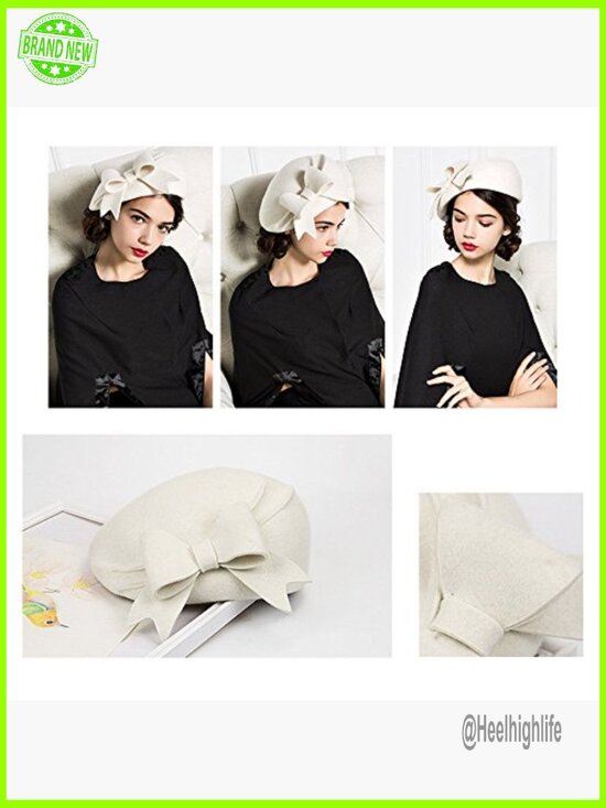 Wool French Beret with Bowknot Adjustable Vintage Winter Hat main image 6